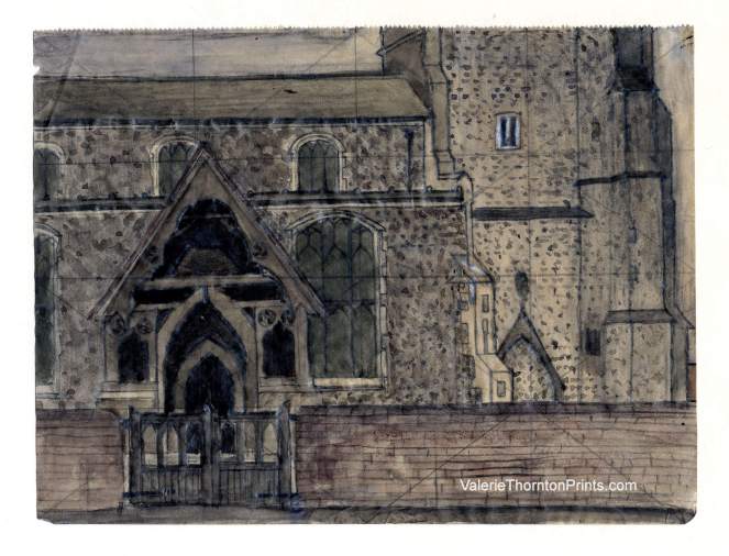D14 St Mary's, Bures, Suffolk. Pencil and Watercolour